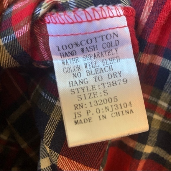 SALE! ENTRO Red Tartan Plaid Longline Cotton Top Tunic Small - Picture 5 of 5